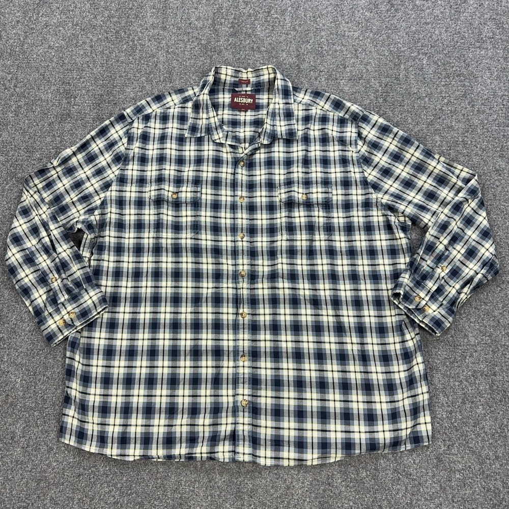 Alesbury Shirt Mens 3XL Blue Plaid 100% Cotton Long Sleeve Button Front Casual